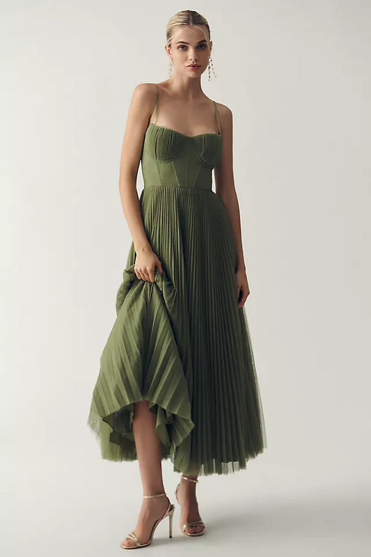 Modern Siluet Drapeli Maxi Elbise